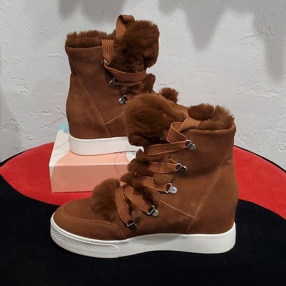 Steve Madden Wharton Suede Wedge Fur Boots Size 9 - Picture 2 of 14